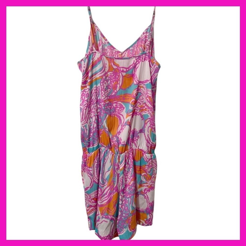 Lilly Pulitzer Womens XS Romper Jumpsuit Pink Orange Blue Tropical Print